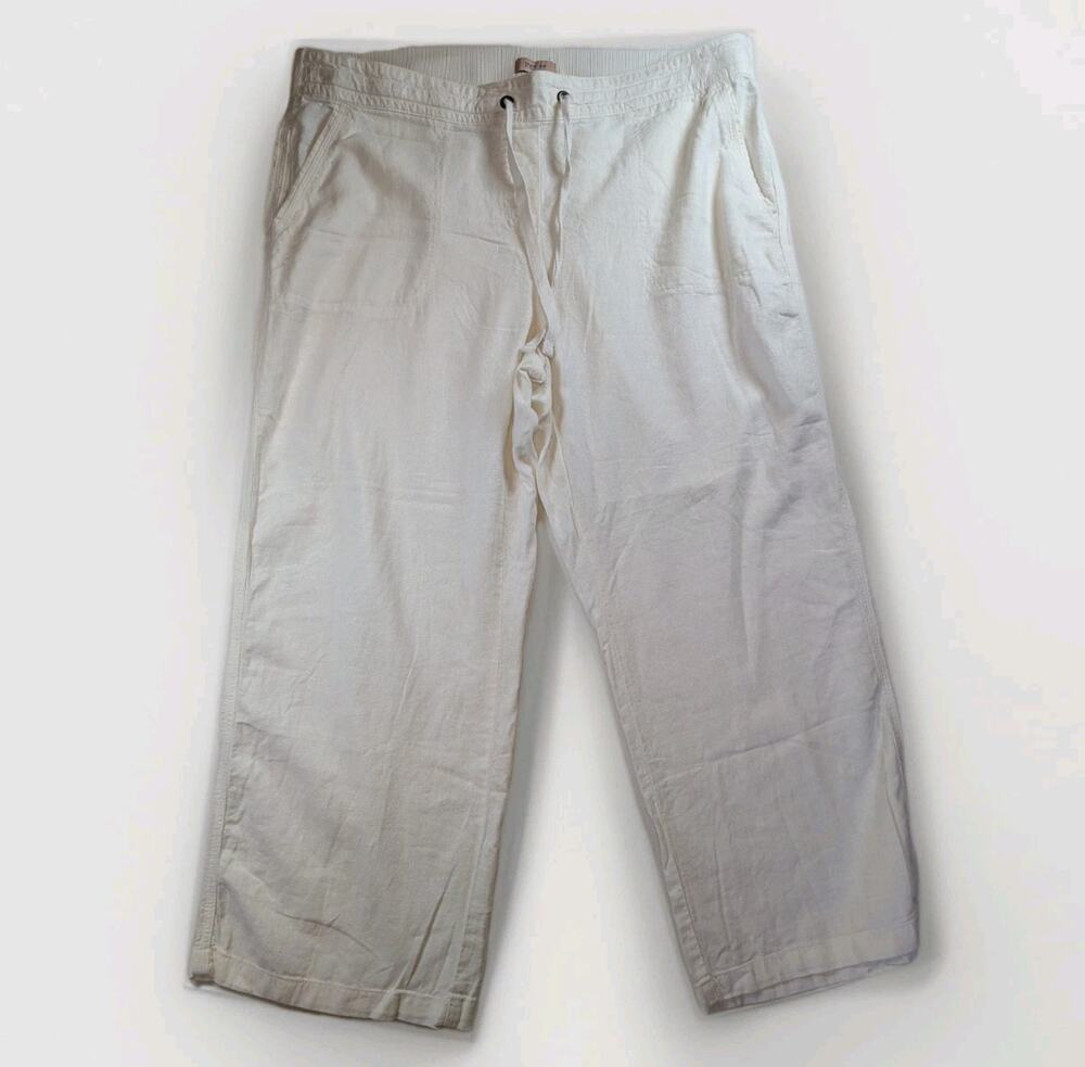 Per Se White Linen Blend Wide Leg Beach Lounge Resort Wear Pants Womens XL